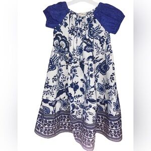 Grayce Girls A-Line Blue White Floral Dress Short Sleeve Ruffle Size 8 Hand Made